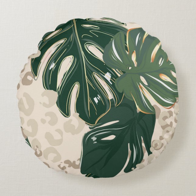 Cojín Redondo Leopard pattern, animal print seamless design gree (Anverso)