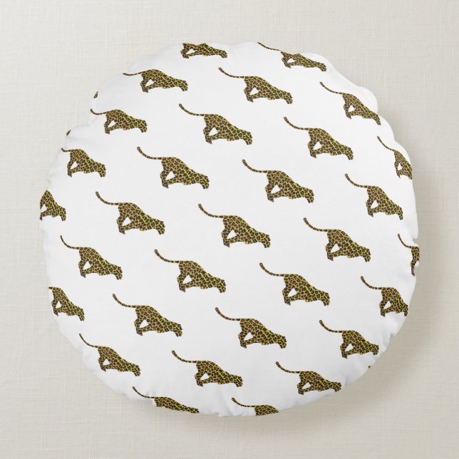 Cojín Redondo Leopardo Brown y la silueta amarilla (Anverso)