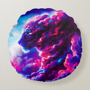 Cojín Redondo Leopardo Cósmico Neón Futurista 