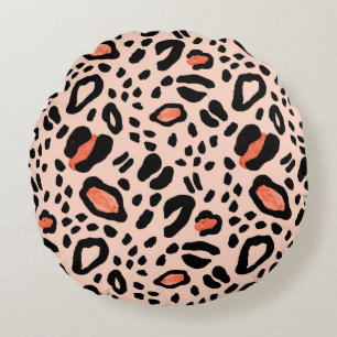 Cojín Redondo Leopardo de las acuarelas abstractas. Patrón de i