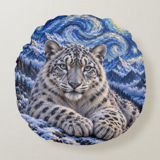 Cojín Redondo Leopardo de las Nieves Noche Estrellada – Vida Sil