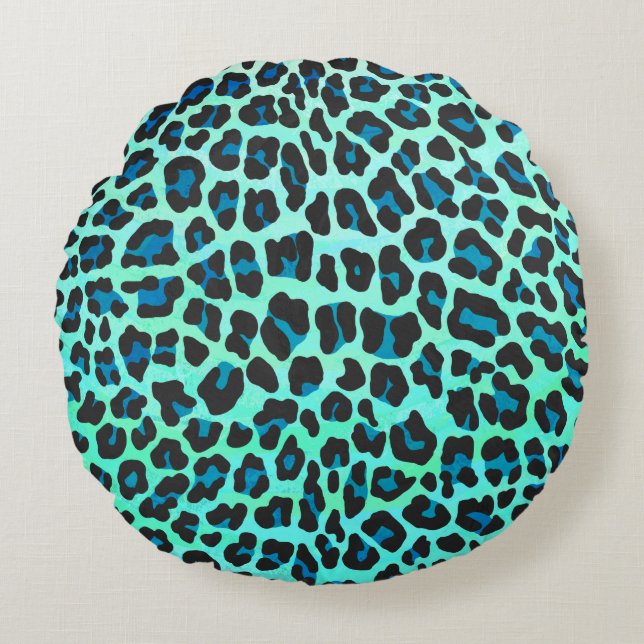 Cojín Redondo Leopardo negro e impresión Verde azulada (Anverso)