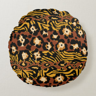Cojín Redondo Leopardo, pieles de tigre, patrón salvaje.