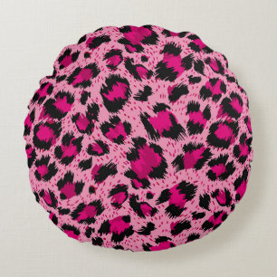 Cojín Redondo Leopardo rosa de lujo, con motivos vintage.