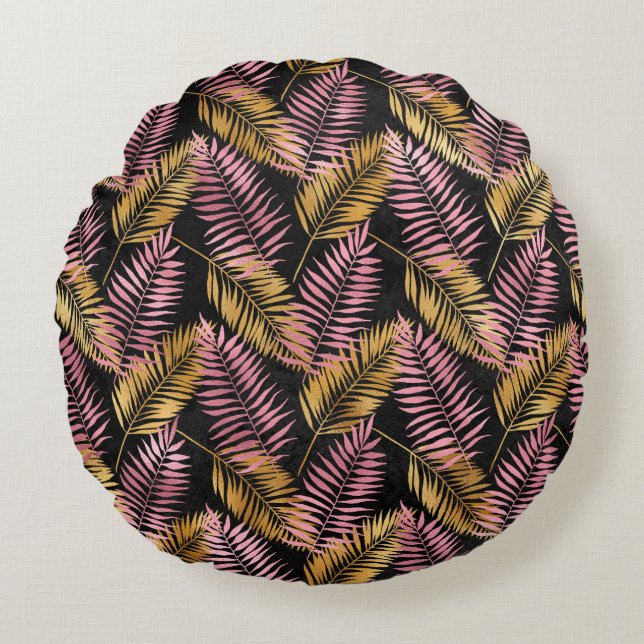 Cojín Redondo Leopardo rosa y dorado (Anverso)