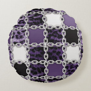 Cojín Redondo Leopardo ultravioleta sin foco y cadena de plata
