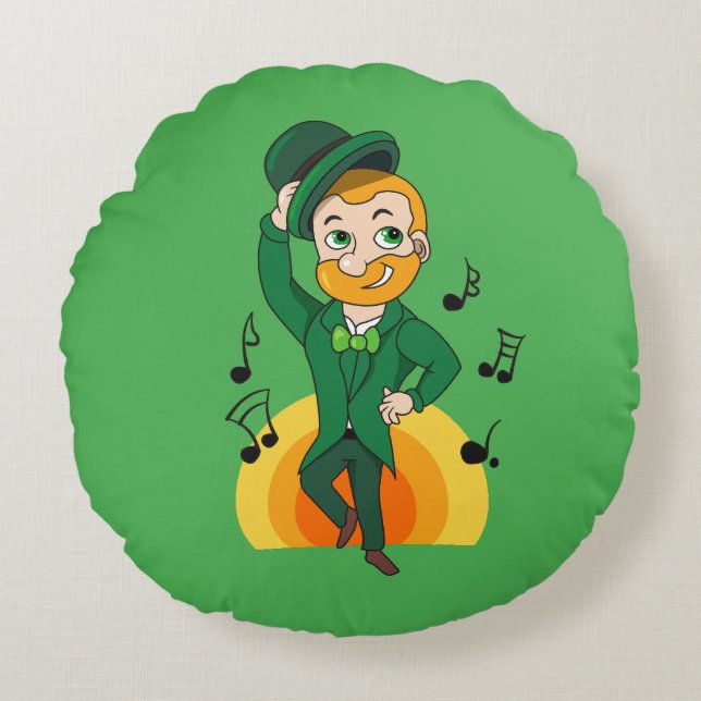 Cojín Redondo Leprechaun bailando, personalizado de San Patricio (Anverso)