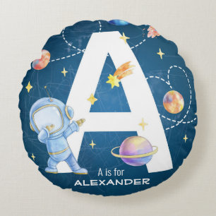 Cojín Redondo Letra "A" de la aventura espacial del personalizab