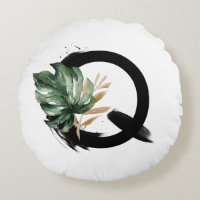 Letra boho tropical monstera foliar Q Monograma