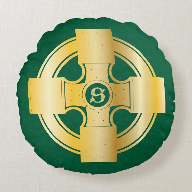 Cojín Redondo Letra Celta Cross Celtic Knot S Monograma (Anverso)