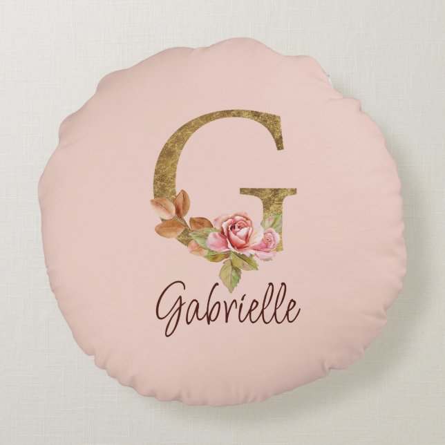 Cojín Redondo Letra de nombre personalizada G Relieve metalizado (Reverso)