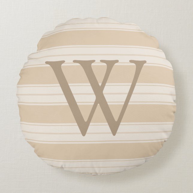 Cojín Redondo Letra franca crema y tan franjas taupe carta inici (Anverso)