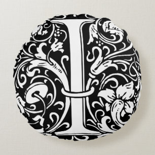 Cojín Redondo Letra I Monograma Medieval Art Nouveau
