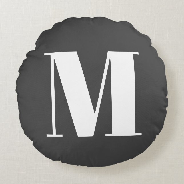 Cojín Redondo Letra inicial gris oscuro monograma moderno (Anverso)