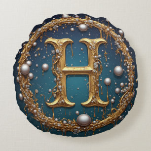 Cojín Redondo Letra Inicial Monograma Dorado H
