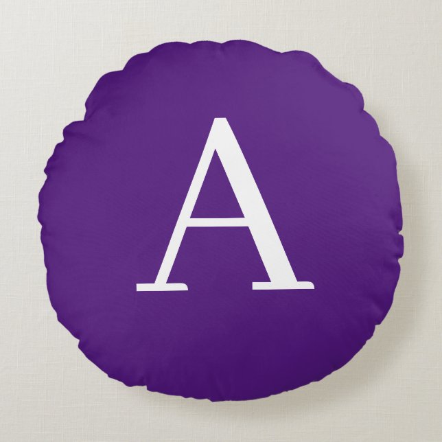 Cojín Redondo Letra inicial monograma estilo moderno morado y az (Anverso)