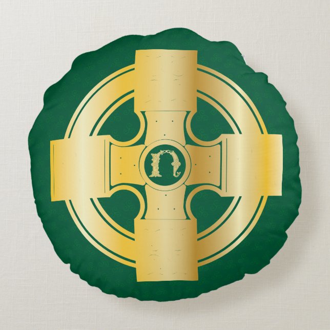 Cojín Redondo Letra knot celta cruzada celta N monograma (Reverso)