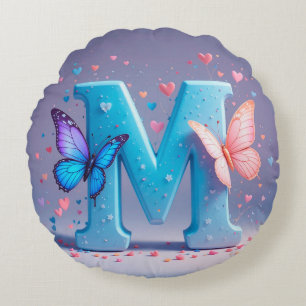 Cojín Redondo Letra M Colorida con Mariposas