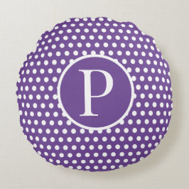 Cojín Redondo Letra Personalizado moderna inicial Polka Dot Purp