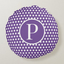 Cojín Redondo Letra Personalizado moderna inicial Polka Dot Purp