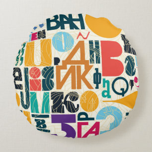 Cojín Redondo Letras dibujadas a mano: diseño inmaterial vintage