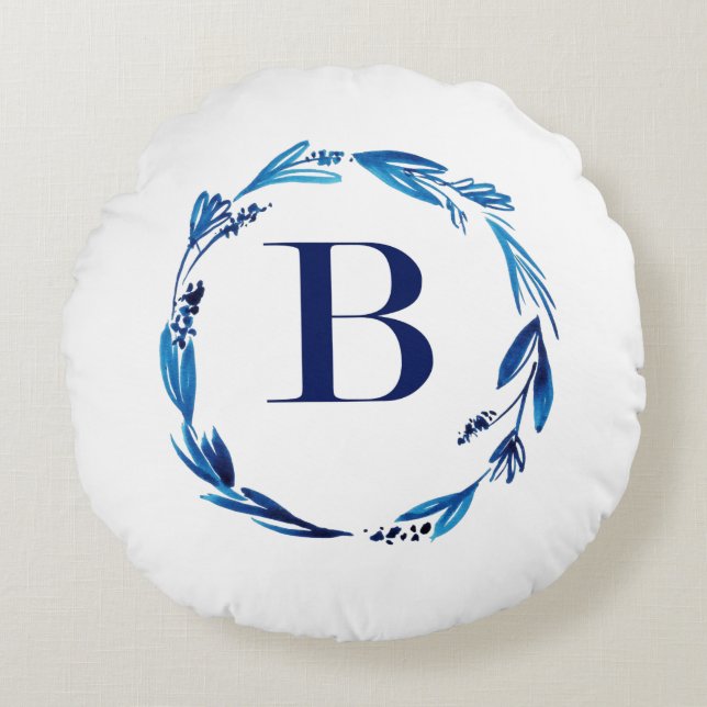 Cojín Redondo Leyenda floral azul 'B' (Anverso)