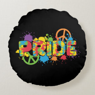 Cojín Redondo LGBTQ - Orgullo - Colores arcoiris pintan salpicad