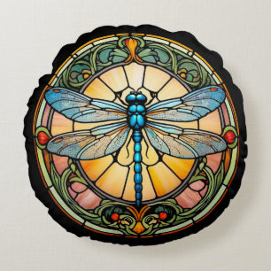 Cojín Redondo Libélula de vidrio tintado Art Nouveau
