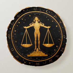 Cojín Redondo Libra Zodiaco Balanza de Oro