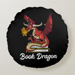 Cojín Redondo Libro Dragón Literario Leyendo Geek Nerd