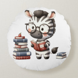 Cojín Redondo Libros de lectura de cebra.