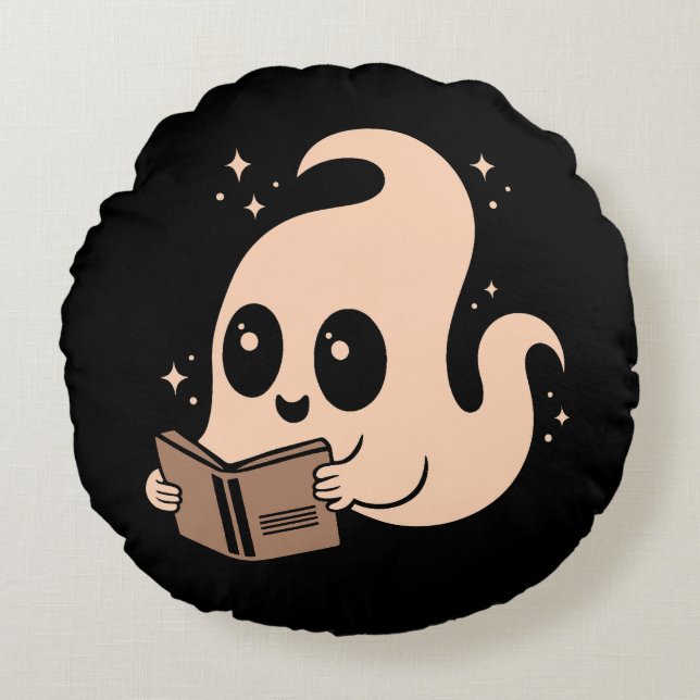 Cojín Redondo Libros de lectura de fantasma (Anverso)