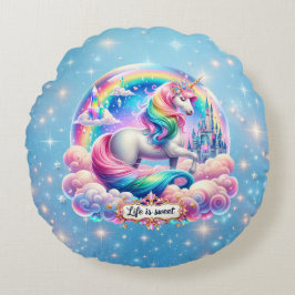 Cojín Redondo Life Is Sweet Unicorn Rainbow Castle Pillow Gift