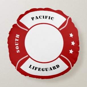 Cojín Redondo Lifebuoy Nautical Pillow Blue White Personalizable