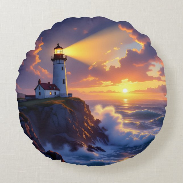 Cojín Redondo Lighthouse Sunset Pillow (Anverso)