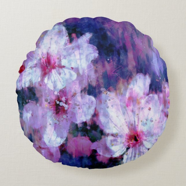 Cojín Redondo Lilac Almond Blossom Watercolor (Anverso)
