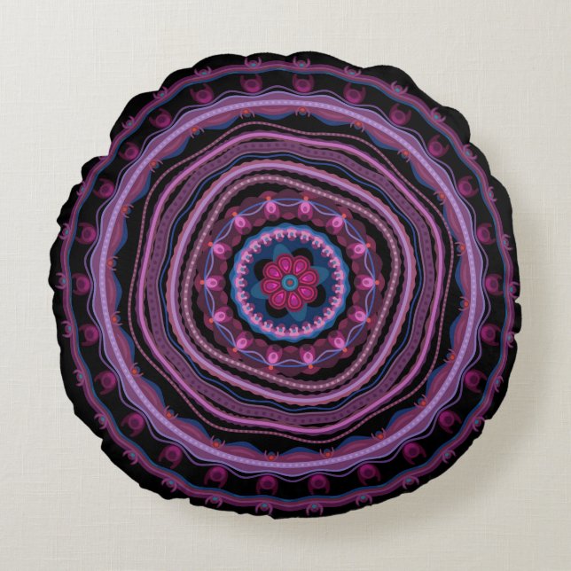 Cojín Redondo Lilac rosa azul Mandala (Anverso)