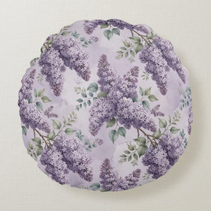 Cojín Redondo Lilas Flores de Lila Verde Salvia Lavanda Polvorie