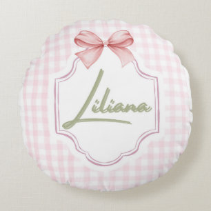 Cojín Redondo Liliana Baby Nursery Personalizado Bow&Gingham