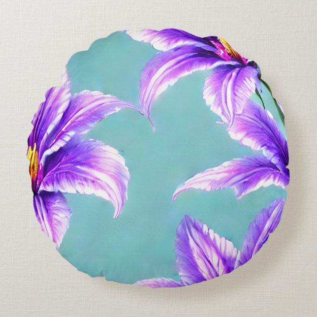 Cojín Redondo Lilly púrpura del patrón del valle (Anverso)