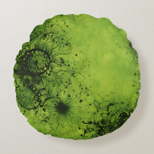 Cojín Redondo Lima Verde Grunge con Acentos Negros