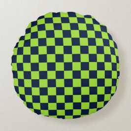 Cojín Redondo Lime and navy checkerboard pattern