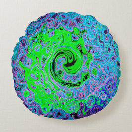 Cojín Redondo Lime Green Groovy Resumen Retro Liquid Swirl