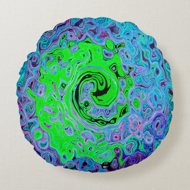 Cojín Redondo Lime Green Groovy Resumen Retro Liquid Swirl (Anverso)