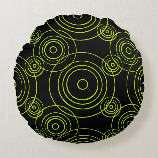 Cojín Redondo Lime Green Rain Ripples (Anverso)
