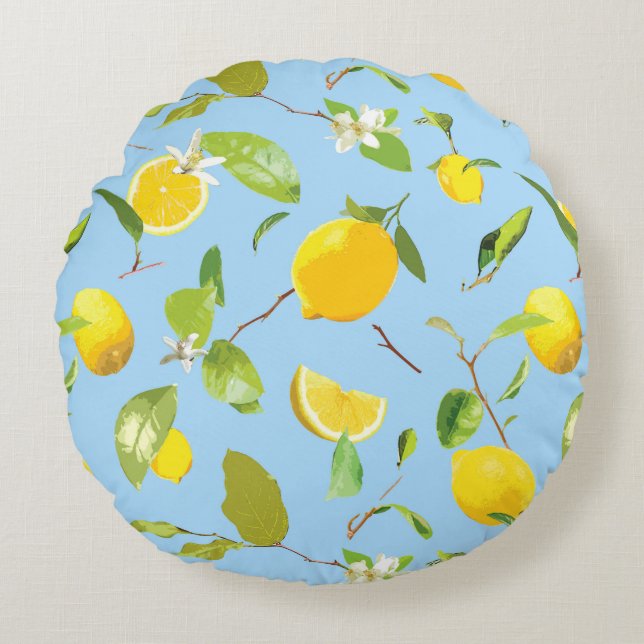 Cojín Redondo Limón acuático y hojas 3 (Anverso)