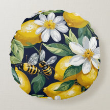 Limones amarillos frescos con abejas ocupadas y fl