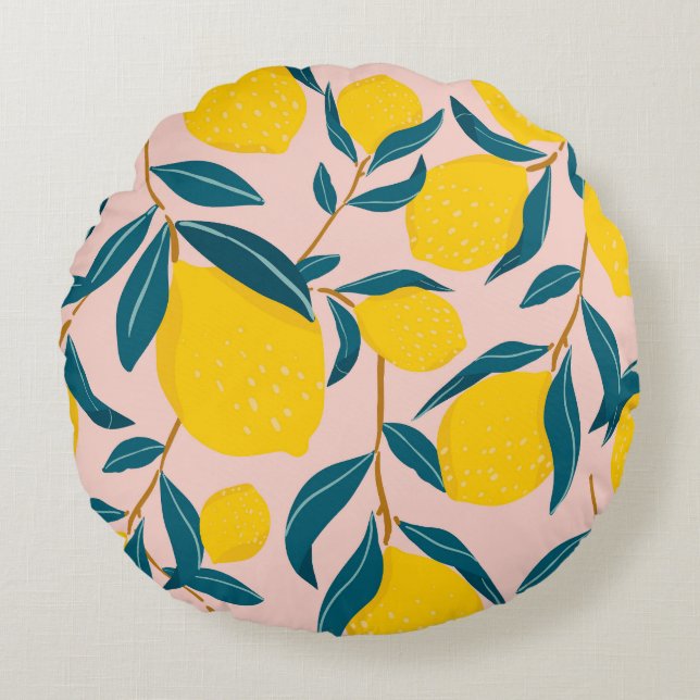 Cojín Redondo Limones gráficos ilustrados: patrón transparente r (Anverso)