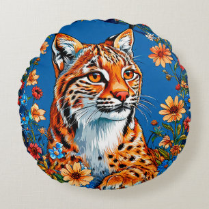 Cojín Redondo Lince con vibrante pelaje naranja