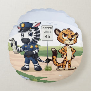 Cojín Redondo linda cebra policial y cheetah